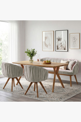 Tömör tölgyfa ovális étkezőgarnitúra asztallal, paddal és kárpitozott